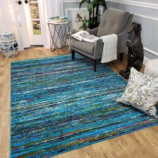 Area Rugs,Aiza Modern Lines Blue 5'3" x 7'3" Bohemian Area Rug,MUSALLA® Masjid Mosque Carpets Prayer Runner Rugs