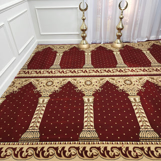 AQSA Royal Maroon™ Arch Masjid Carpet: Majestic Design for Sacred Spaces