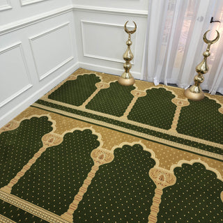 MADINA Green Haven™ Arch Masjid Carpet: Serene Simplicity for Sacred Spaces