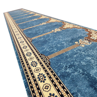 Musalla MAYSA Custom-Size Blue Prayer Runner Rug: Tailored for Your Sacred Space