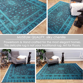 Area Rugs,Serica Museum Quality Area Rug Faux Silk Aegean Blue Medallion Distressed,MUSALLA® Masjid Mosque Carpets Prayer Runner Rugs