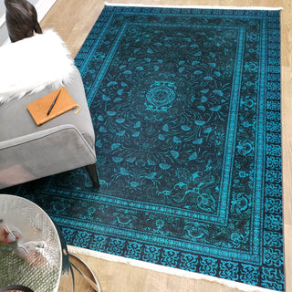 Area Rugs,Serica Museum Quality Area Rug Faux Silk Aegean Blue Medallion Distressed,MUSALLA® Masjid Mosque Carpets Prayer Runner Rugs