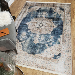 Area Rugs,Serica Museum Quality Faux Silk Space Blue Medallion Distressed Area Rug,MUSALLA® Masjid Mosque Carpets Prayer Runner Rugs